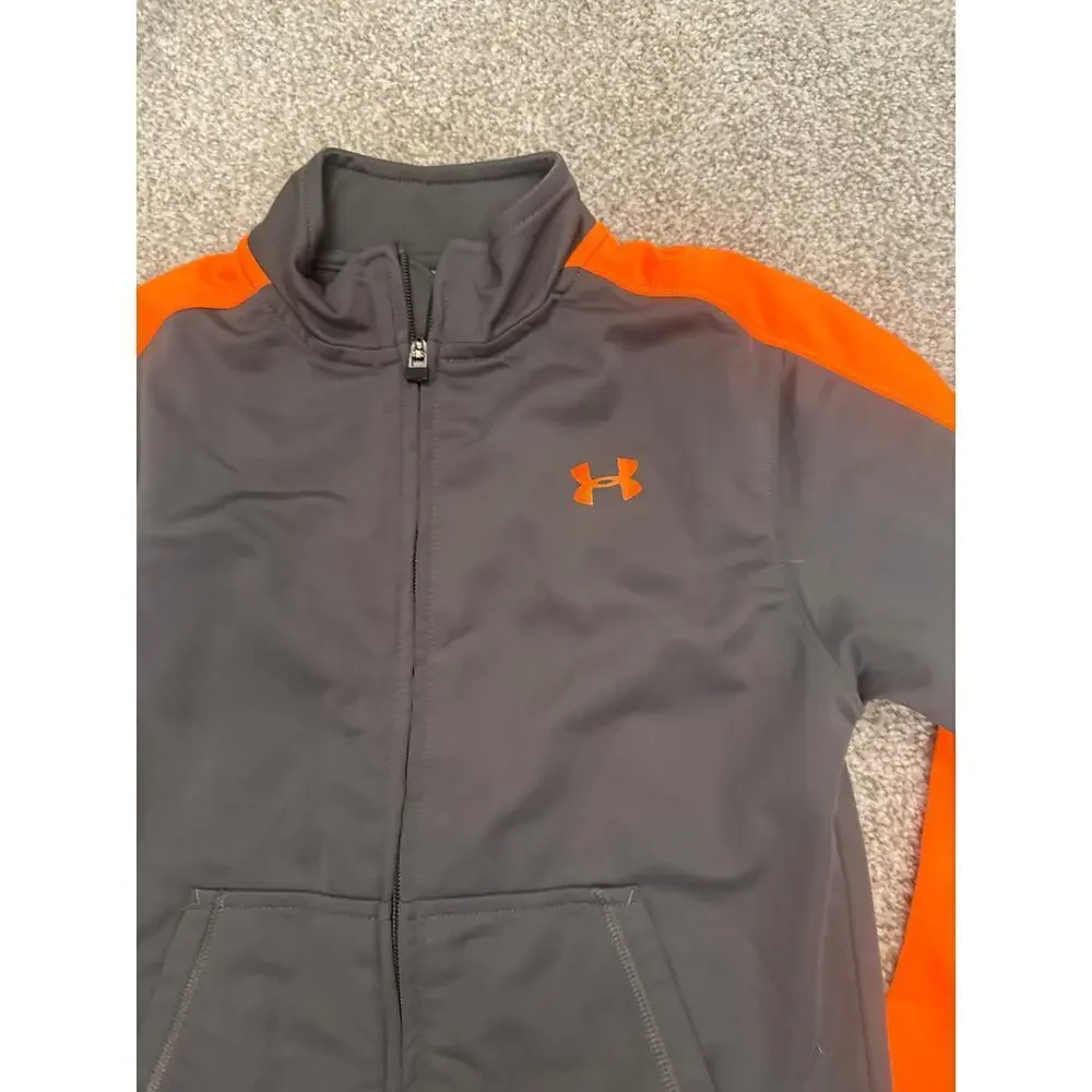 Boys Under Armour Orange/Gray Tracksuit Two Piece Jacket/Pants, 7